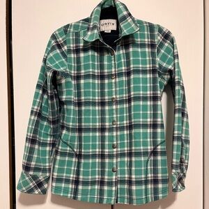 Orvis Green Plaid Navy Fleece Lined Flannel shirt jacket women’s small shacket